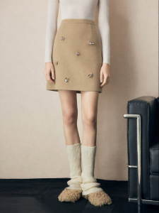 FAMANXUAN | Vintage French Handmade Beaded Wool A-line Skirt