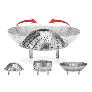 MaxgePC ตะกร้านึ่งอาหารสแตนเลสแบบพับได้ถาดนึ่งอาหารผักผลไม้ถาดนึ่งเนื้ออเนกประสงค์เครื่องมือในห้องครัว