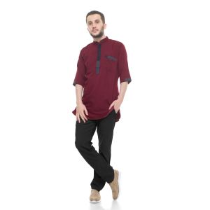 Baju Atasan Muslim Kurta Pakistan Formal Casual Lengan 3/4 Koko Umar White