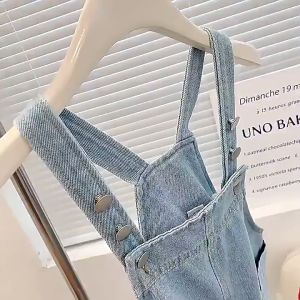 Yếm Cho Bé Gái Yếm Bò Mềm ĐẹpYếm quần jeans hai dây yếm jean dáng ngắn cho bé gái phối túi dễ thương