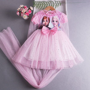 Gadis Beku Anna Elsa Princess Dress Gaun Gratis Cloak 2 Pcs Gaun Pesta Ulang Tahun Gaun Tutu