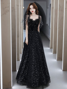 Black Evening Dress Female Fancy Host Banquet 2024 New Arrival Annual Meeting High-End Temperament Light Luxury Minority