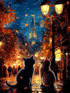 Bộ Tranh Kim Cương Huacan - Mèo Tháp Eiffel Tranh Khảm Động Vật Phong Cảnh Dán Đầy Đủ Hình Vuông/tròn Chất Liệu Nhựa Quà Tặng Thủ Công Làm Bằng Tay