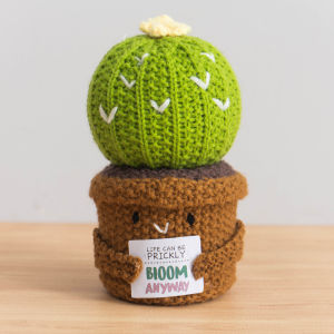 Handmade Crochet Emotional Support Cactus Sunflower Desktop Ornament with Positive Energy Card Office Room Home Decoration Gifts
