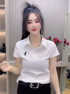 Elegant Embroidered Polo Neck Short Sleeve Shirt Womens Fashion Casual Fit Summer New Style Korean Version Breathable Skin-Friendly