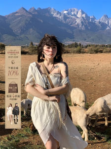 Annie Ethnic Tassel Uneven Long Dress Womens plus Size Spring Vacation Style Dress Mid-Length A-Line Gown Square Collar Zipper Closure