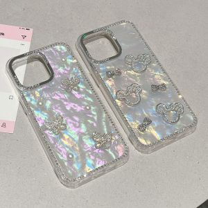 【New】Frame & Bezel Diamond Series 3D Butterfly & Bowknot & Kitty & Minnie Pattern IMD Phone Case For iPhone 11 12 13 14 15 16 Series