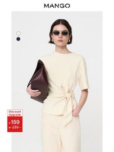 Mango | Discount Special New Autumn Style Round Neck Short Sleeve Side Tie Slim T-shirt