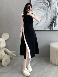 Hebe Style Elegant Sleeveless Long Dress Womens Summer 2024 Waist-Cinching Slimming Gown High-End Fabric A-Line Skirt