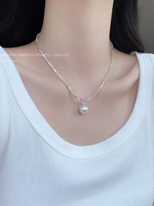 สร้อยคอจี้ไข่มุกเงิน UNBEATEN สำหรับผู้หญิง แฟชั่นหรูหรา โซ่กระดูกไหปลาร้า 2025 ใหม่ สร้อยคอ เครื่องประดับ