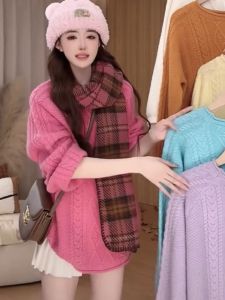 BINKAFENNY | Soft Cozy Womens Cashmere Sweater Round Neck Knitted Top Loose Fit Autumn Winter Fashion Casual Korean Style Long Sleeve Shirt