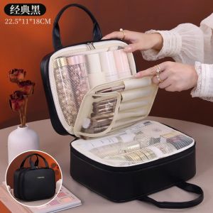 Large Capacity PU Waterproof Cosmetic Bag for Women Multifunctional Makeup Organizer with Compartments for Travel & Daily Use