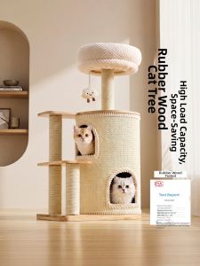HOOPET | All-Seasons Solid Wood Cat Climbing Frame With Platform Bed and Scratching Post For Large Cats