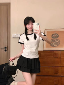 Áo Thun Nữ Tay Ngắn in Chữ Thiết Kế Cắt May Ô Dài Vai Ôm Vừa Vặn Không Hở Eo Mùa Hè Cotton Pha Trộn Thường Ngày