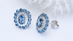 Lohaspie Jewelry Genuine 4 Carat Solid Sterling Silver 925 Stud Earring Original Natural London Blue Topaz Garnet Stud Earring Topaz Birthstone Earring For Women Silver 925 Jewelry