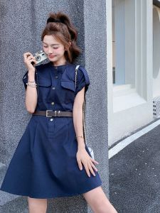 Korean Style Summer Fashionable Workwear Dress Womens Mid-Length A-Line Skirt Slimming Short Sleeve Dress for Young Women