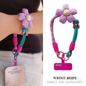 สายรัดข้อมือโทรศัพท์แบบสั้น Durable ที่ทนทานสำหรับผู้หญิง สายรัดข้อมือแบบถอดได้พร้อมลูกปัดดอกซากุระ สีสันสดใส เครื่องประดับโทรศัพท์มือถือ