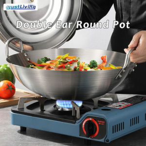 JustLiving Non-Stick Frying Pan for Gas Stove Top Cooker Heavy 201 Stainless Steel Wok Traditional Canton Style Dual-handled Steel Wok Iron Wok Pan - Perfect for Eggs/ Pancakes and More