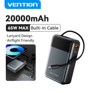 Vention 20000mAh Power Bank Fast Charging with LED Display 3 Port Built in Type C Cord for Laptop Tablet iPhone 18 17 16 15 pro max Samsung Xiaomi Huawei Realme Portable Powerbank