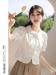 White Short Sleeve Shirt Womens Design Sensation Mini-length Summer 25 New Bubble Arm French Elegence Top Women Fashion