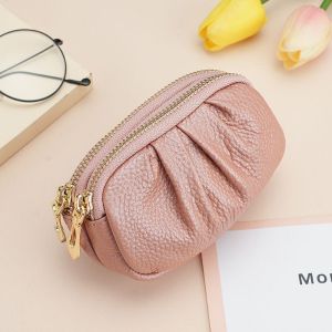 Leather Texture Small Wallet Double Layer Zipper Coin Purse Korean Style Large Capacity Cosmetic Storage Bag Simple Design