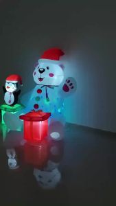 Christmas 1.75M Inflatable Polar Bear&Penguin&Gift BoxesBuilt-in Colorful Rotating LED Lightsfor Holiday Xmas Lawn Decoration