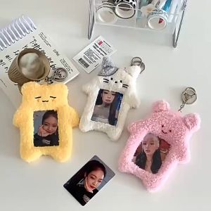 Cartoon Plush Cute Photocard Holder Id Cards Holder Keychain Photo Display Sleeves Bag Pendant Gifts
