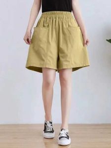 High Waist Cotton Shorts plus Size Summer Outdoor Wear Wide Leg Casual Pants Covering Thighs Slimming Loose Five-Quarter Length