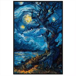 Tranh bầu trời đêm đầy sao phong cách tranh tranh van gogh. Tranh treo tường dán tường trang trí nội thất.CGI-1129
