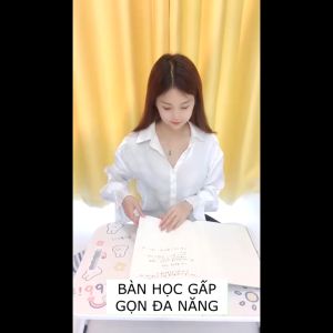 BÀN HỌC SINH GẤP GỌN CÓ KHE ĐỰNG MÁY TÍNH BẢNG KHAY ĐƯNG LY