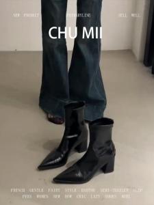 Lamb Skin Short Boots Womens Retro Pointed Toe High Heel Slim Fit Booties Elastic Korean Style Fashion Boots for Daily Wear