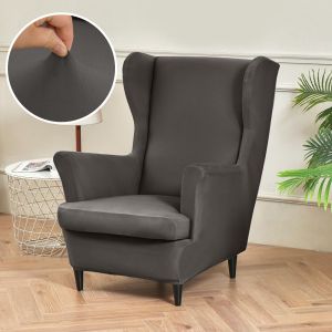 Sarung Sofa Cover Solid Color Wing Chair Cover Sarung Kerusi Sayap Stretch Spandex Armchair Covers Europe Removable Relax Sarung Sofa Slipcovers With Seat Cushion Covers