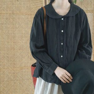 Casual Cotton Linen Shirt Spring New Style Loose Fit Collar French Lace Trim Countryside Youthful Top Womens Fashion Premium Quality