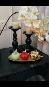 Golden Leaf Tray With Red Green And Gold Ceramic Apple Decorations Creative Home Decoration Figurine Set Suitable For Desktops Living Rooms Offices Bookshelves