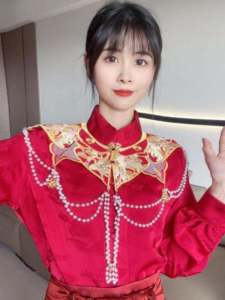Trang Phục Hanfu Đỏ Trung Hoa Mới Trang Trí Lễ Hội Gió Trang Trí Cổ Áo Nữ Tua Rua Phong Cách Trung Hoa Thêu Nhỏ