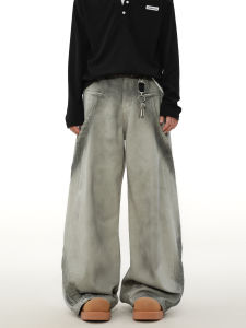 American Decomposition Dirtied Workwear Style Mens Straight Leg Jeans Design Sensation Retro Work Pants Casual Trousers