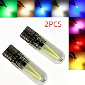 2Pcs 12V T10 W5W COB Filament Glass LED Lamp Auto Dome Reading Map Light Parking DRL Position Light Bulbs