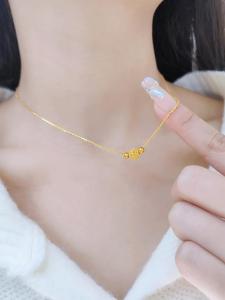 18k Gold Hollow Out Double Layer Lucky สร้อยคอลูกปัดผู้หญิงไทเทเนียมเหล็กจี้แฟชั่นเครื่องประดับของขวัญ