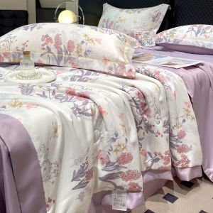 New 2025 Summer Cooling Washable Silk Four-Piece Set Lightweight Luxury Air Conditioner Quilt Durable Breathable Comforter