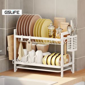 GSlife 2/3-Tier Dish Rack Organizer Dish Draining Rack Kitchen Organizer Stainless Steel Storage Shelf