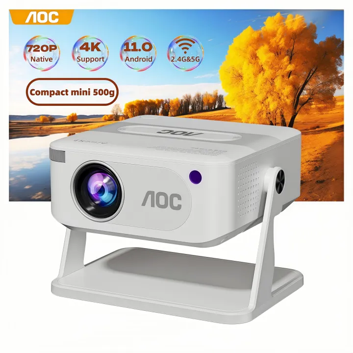 AOC HA109-PRO Mini Projector Native 720P 200 ANSI Wi-Fi 6 360° Rotatable Auto Keystone 4K Support Portable Beamer Proyector Home