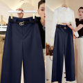 Summer Women's Casual Wide Leg Pants High Waist Thin Material Suit Style Loose Straight Long Trousers Fashionable And Elegant. 
