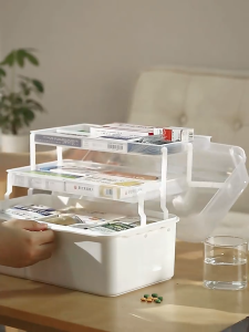 3 Layer Folding Large Medicine Storage Box L/XL medicine organizer Family First Aid medicine kit organizer box Portable Medical Storage Containers Medicine box Pill Case Multipurpose organizer