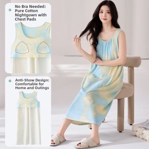 MiiOW | Full Cotton Summer Thin Strapless Padding Anti-Protrusion Premium Sleep Dress