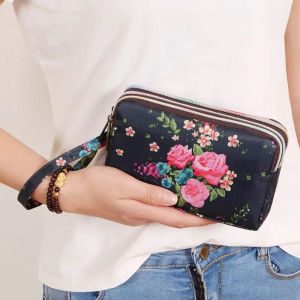 3 Zipper Waterproof Purse Cell Pouch Handbag Wallet Wristlet Bag Womens Fabric Coin Purse Bag Mobile Wallet Clutch Bag