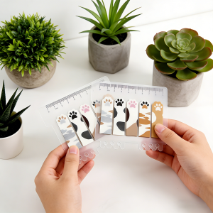 Cute Cat Paw PET Index Tabs Transparent Ruler Sticky Notes Book Markers for Students & Office