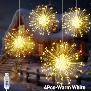 USB Light Show Lights with 8 Modes1 Set 4 PCS 360 LED Hanging String LightsUsed for Porches Patios Garden Indoor Outdoor Decor