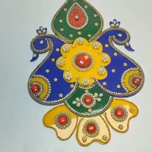 Reusable Acrylic Rangoli Set 8-Piece Set | Handmade Kundan & Stone Rangoli for Deepavali Pooja & Festive Floor Decor | Approx 9 Inch