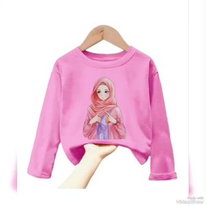 Atasan Kaos Anak Perempuan Lengan Panjang Motif HIJAB untuk Usia 1-12 Tahun