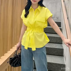 NANDO ATASAN KEMEJA WANITA LENGAN PENDEK KOREAN STYLE SIMPLE CANTIK KATUN SUPER BAGUS FREE BELT